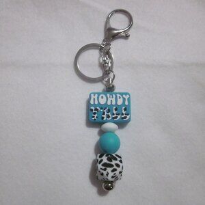 Cow Print Howdy Yall Keychain / Bag Charm.